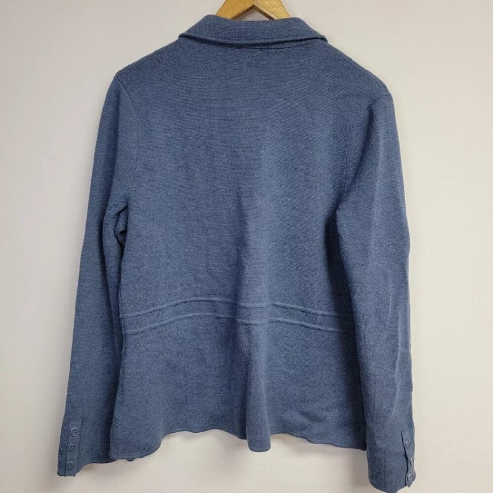 Talbots Womens Blue Pure Merino Wool Knit Blazer Sz M Two Button Pockets Career - Picture 5 of 11